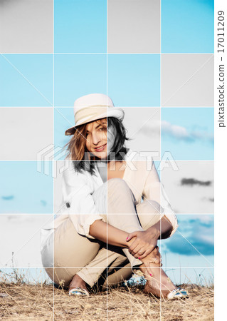 Picture of beautiful caucasian woman with hat and embedded styli 17011209