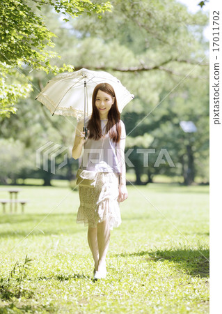 A young lady walking with a parasol 17011702