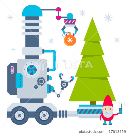 Vector illustration of gnome operates the machine Vector illustration of gnome operates the machine 17012359