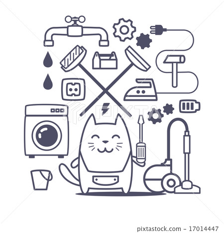 Professional cat character with objects 17014447