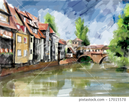Illustration of European street Illustration of European street 17015578