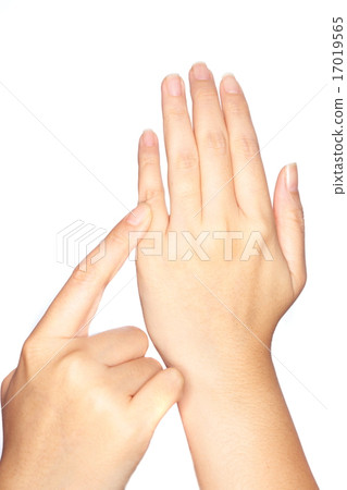 adult hand showing numbers on white background 17019565
