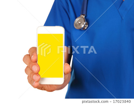 View of a Professional Doctor handing a smartphone 17023840