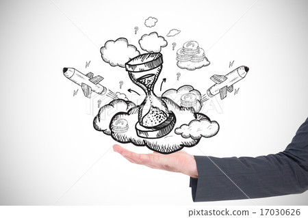 Composite image of businessman holding his hand out 17030626