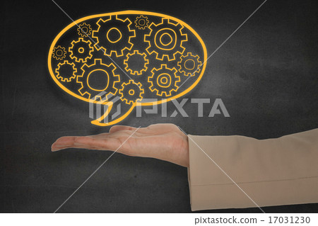 Composite image of female hand presenting 17031230