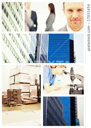 Composite image of forklift in a large warehouse Composite image of forklift in a large warehouse 17031454