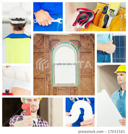 Composite image of architect holding blueprint in house Composite image of architect holding blueprint in house 17031581