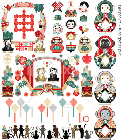 插圖切新年賀卡2016年（日式風格）紅色系列的設計素材集合 17033991