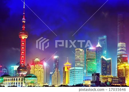 Night skyscrapers,city building of ,Shanghai,China Night skyscrapers,city building of ,Shanghai,China 17035646