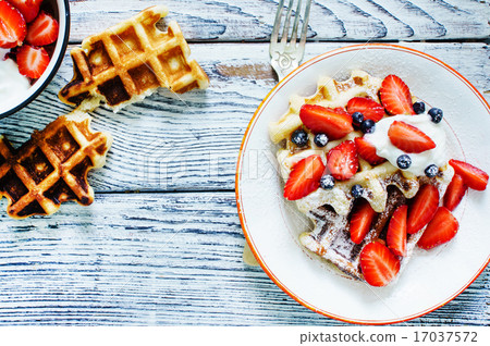 waffles with fresh berries and cream waffles with fresh berries and cream 17037572
