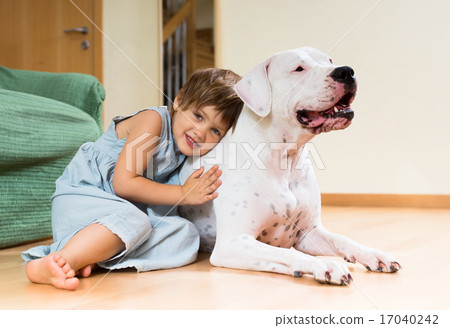 Pretty girl toddler on the floor with dog Pretty girl toddler on the floor with dog 17040242