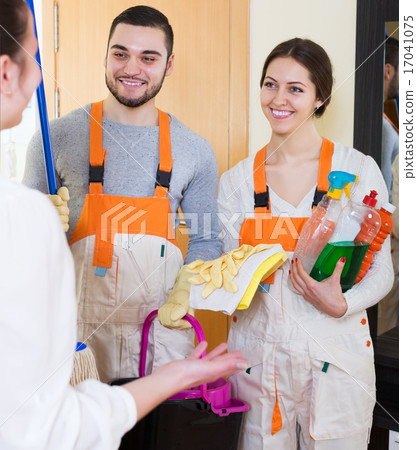 Professional cleaners with equipment Professional cleaners with equipment 17041075