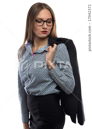 Photo business woman in glasses looking down 17042371