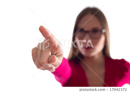 Image of woman in red pointing something Image of woman in red pointing something 17042372
