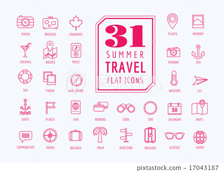 Travel vector icons set. Sea, rout and holiday symbols. Stock design elements. Travel vector icons set. Sea, rout and holiday symbols. Stock design elements. 17043187