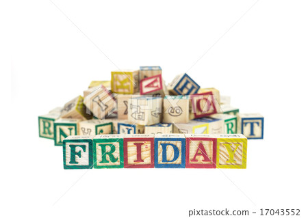 Friday written in letter colorful alphabet blocks Friday written in letter colorful alphabet blocks 17043552