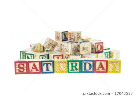 Saturday written in letter colorful alphabet block Saturday written in letter colorful alphabet block 17043553
