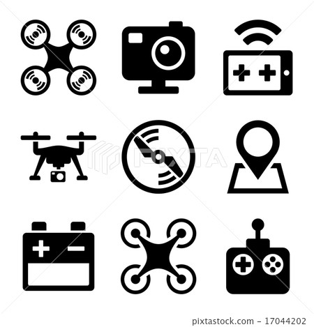 Quadcopter and Drone Icons Set on white background. Vector Quadcopter and Drone Icons Set on white background. Vector 17044202