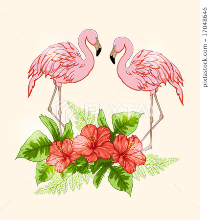 Background with flowers and pink flamingo Background with flowers and pink flamingo 17048646