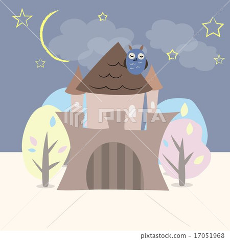 Castle with trees owl stars and moon 17051968