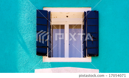 blue Window in Burano on blue ccolor wall 17054071