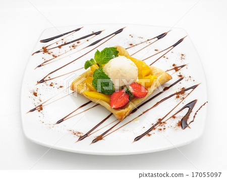 Fried ice cream with strawberry on a pancake Fried ice cream with strawberry on a pancake 17055097