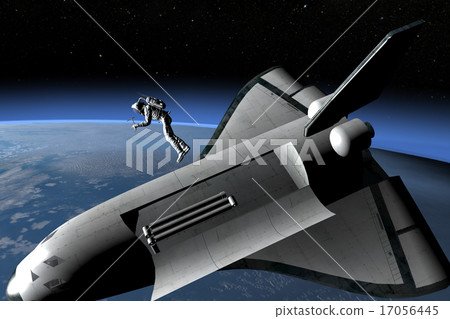 空間游泳和航天飛機燙髮3DCG插圖素材 17056445