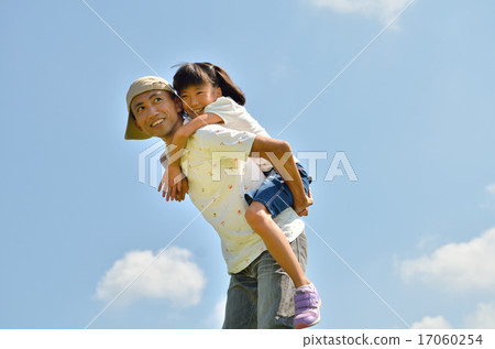 Parent and child drinking with blue sky (summer) 17060254