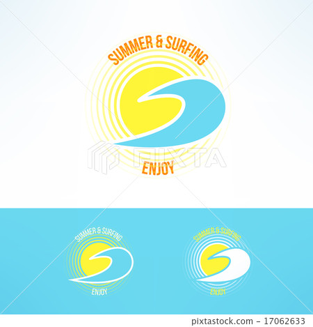Vector sun and wave logo. Summer and surfing bright design element 17062633
