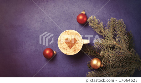 Cup of coffee with heart shape and branch Cup of coffee with heart shape and branch 17064625