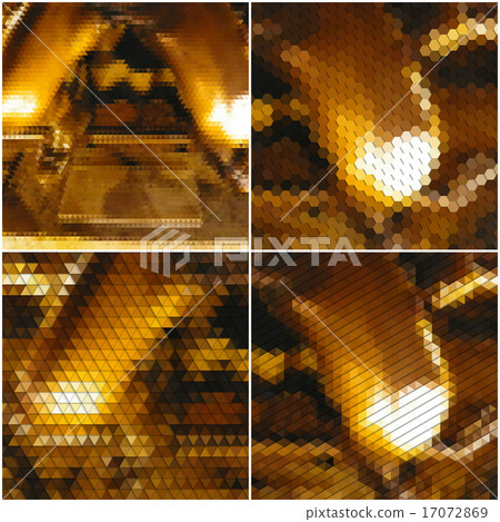 Collection of abstract golden backgrounds. Geometrical patterns. Triangular and hexagonal style 17072869