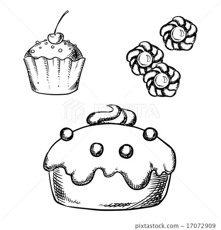 Cake, cupcake and cookies sketches 17072909