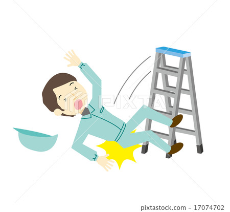 A worker man who falls from a stepladder A worker man who falls from a stepladder 17074702
