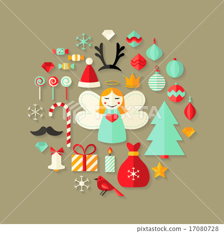 Christmas Flat Icons Cute Set Over Light Brown Christmas Flat Icons Cute Set Over Light Brown 17080728