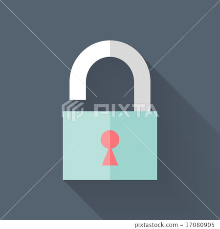 Flat open padlock icon over blue Flat open padlock icon over blue 17080905