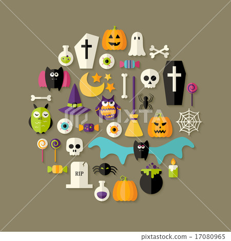 Halloween Flat Icons Set Over Dark Brown 17080965
