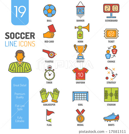 Soccer Thin Lines Color Web Icon Set - Stock Illustration [17081311 ...