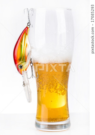 fishing bait wobblers near glass with beer fishing bait wobblers near glass with beer 17085293