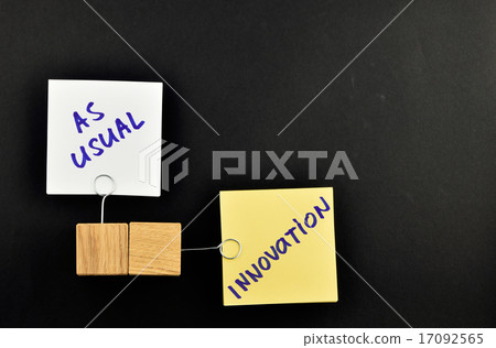 Innovation, two paper notes on black background 17092565