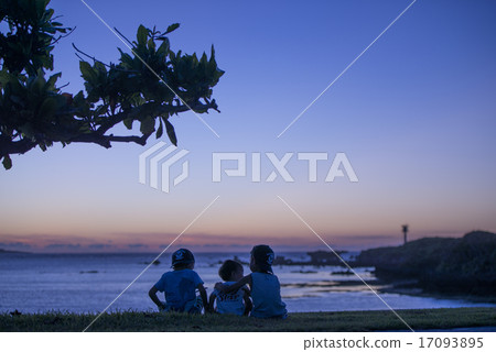 Sunset beach and children 17093895