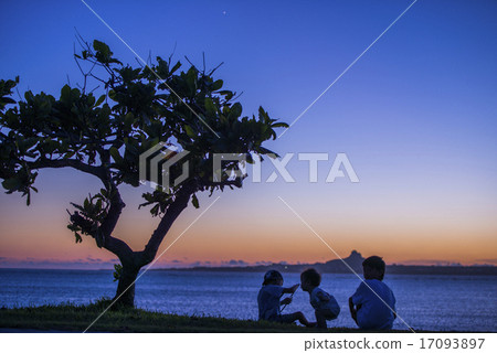 Sunset beach and children 17093897