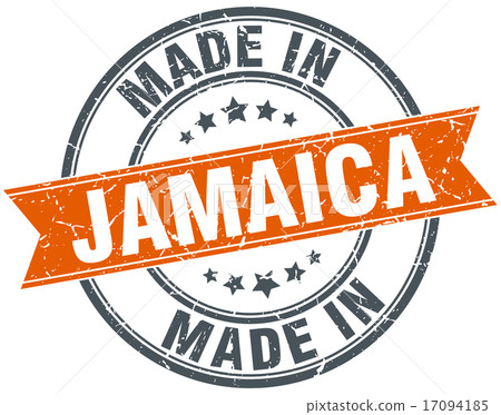 Jamaica orange grunge ribbon stamp on white 17094185