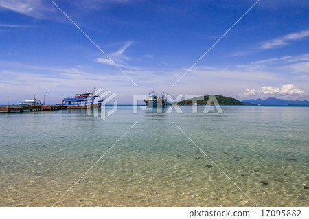 two local ferries in a shallow bay Koh Mak Thailan 17095882