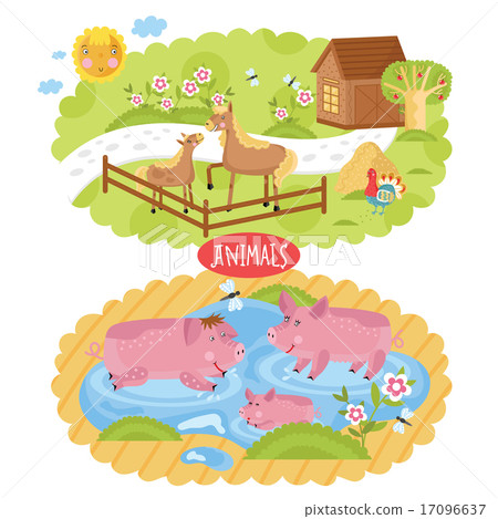 Vector animals located on farm. Vector animals located on farm. 17096637