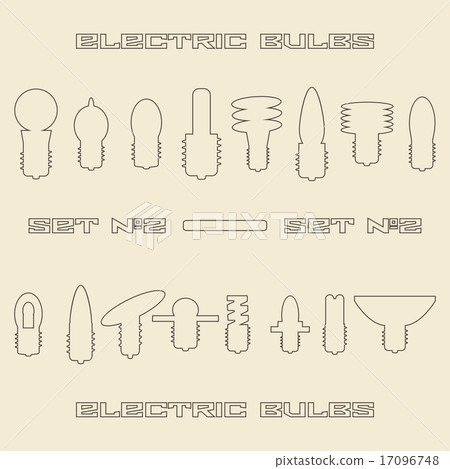 Different electric bulb types linear icon set. Different electric bulb types linear icon set. 17096748