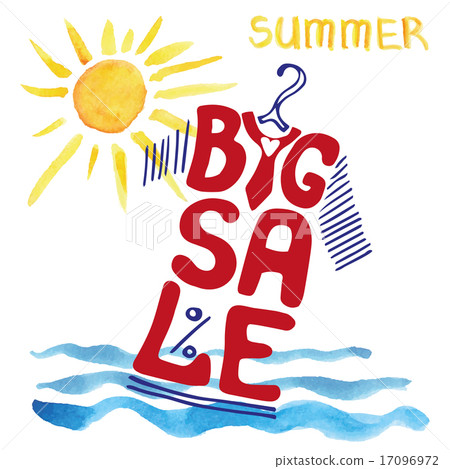 Summer big Sale lettering.Tee Shirt,watercolor sun,wave  17096972