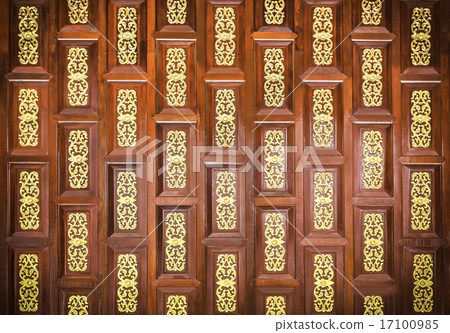 Traditional thai wooden carving wall Traditional thai wooden carving wall 17100985