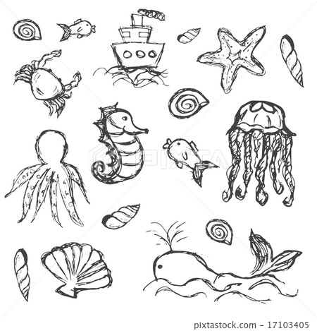 fish and sea life hand drawn doodle icons set fish and sea life hand drawn doodle icons set 17103405