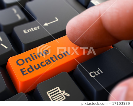 Finger Presses Orange Keyboard Button Online Education. Finger Presses Orange Keyboard Button Online Education. 17103589