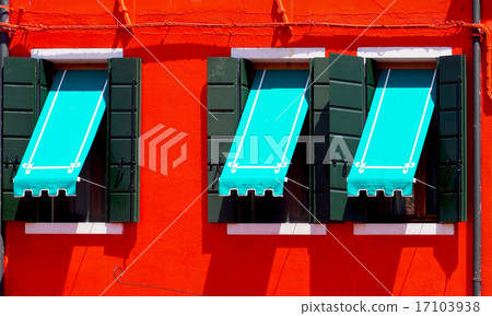 three Windows with blue canopy three Windows with blue canopy 17103938